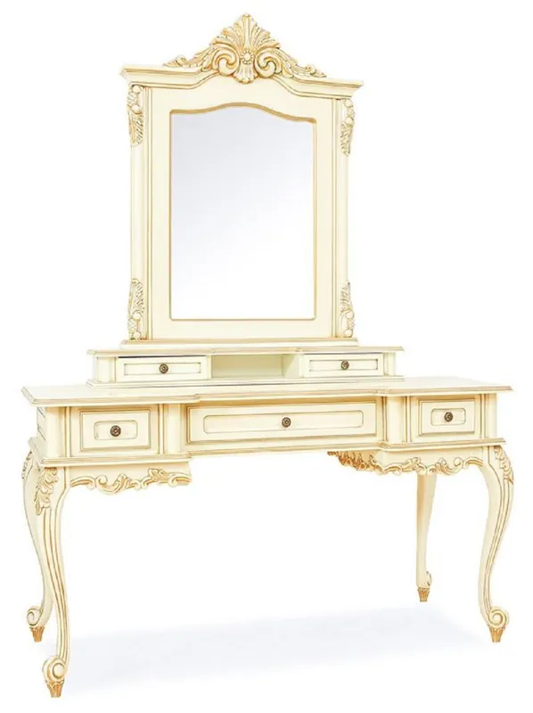 Casa Padrino tavolo da trucco barocco di lusso con specchio crema / beige - Magnifica tavolo da trucco in stile barocco con specchio a parete - Mobili per camera da letto di lusso in stile barocco Schnäppchen