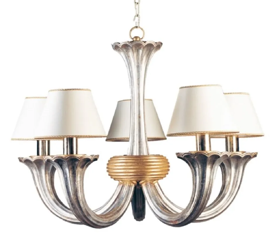 Casa Padrino lampadario barocco di lusso argento antico / oro antico / bianco Ø 82 x A. 60 cm - Magnifico lampadario da salotto in stile barocco - Qualità di lusso - Fatto in Italia Begrenztes Angebot