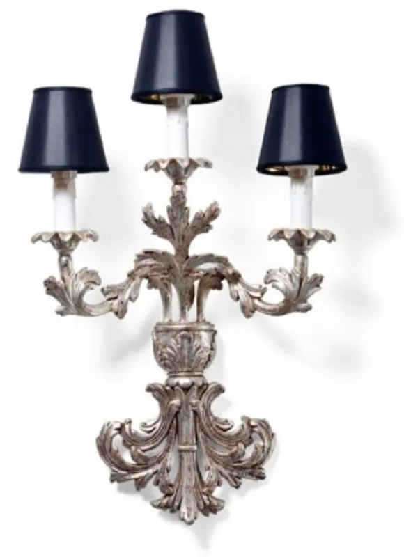 Neuheit Casa Padrino lampada da parete di lusso argento antico / bianco / nero 13 x 16 x A. 56 cm - Magnifica lampada da parete in stile barocco - Luci barocche - Qualità di lusso - Fatto in Italia