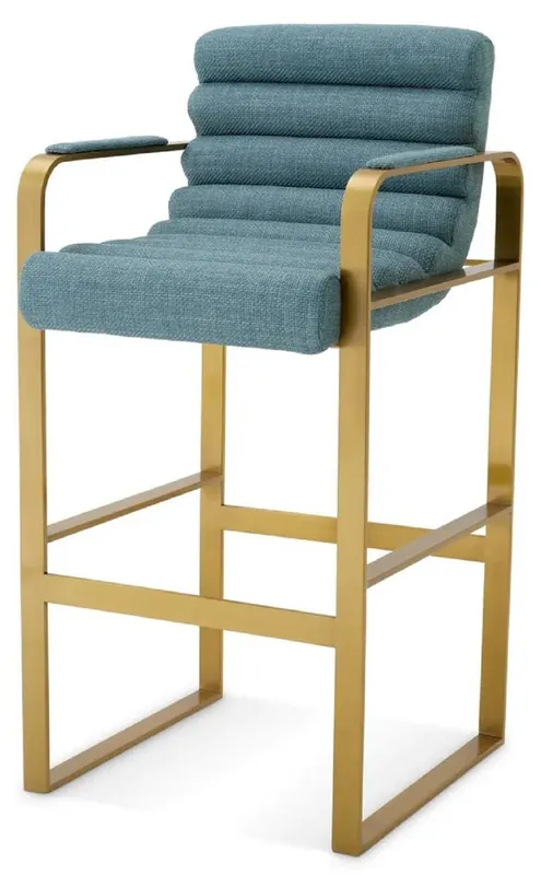 Mega-Angebot Casa Padrino sedia bar di lusso in velluto con braccioli blu / ottone 53,5 x 57,5 x A. 107 cm - Sgabello da bar imbottito in acciaio inox - Mobile bar - Mobile di lusso - Qualità di lusso