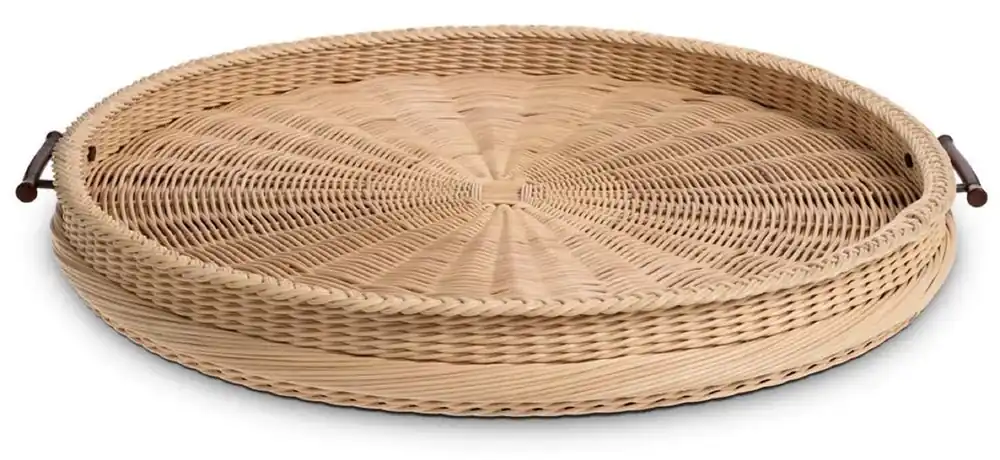 Casa Padrino vassoio da portata di lusso naturale / marrone Ø 83 x A. 9 cm - Vassoio rotondo in rattan con 2 maniglie - Accessori per gastronomia e ristorazione - Accessori di lusso Aktuell