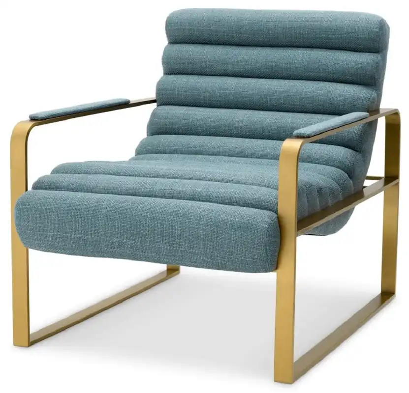 Casa Padrino poltrona di lusso blu / ottone 68,5 x 88 x A. 77 cm - Poltrona da soggiorno - Poltrona hotel - Mobile da soggiorno - Mobile hotel - Mobile di lusso - Arredamento di lusso Must-Have
