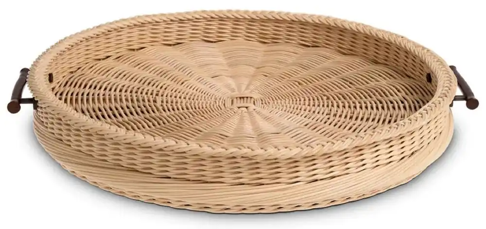 Neu Casa Padrino vassoio da portata di lusso naturale / marrone Ø 63 x A. 9 cm - Vassoio rotondo in rattan con 2 maniglie - Accessori per gastronomia e ristorazione - Accessori di lusso