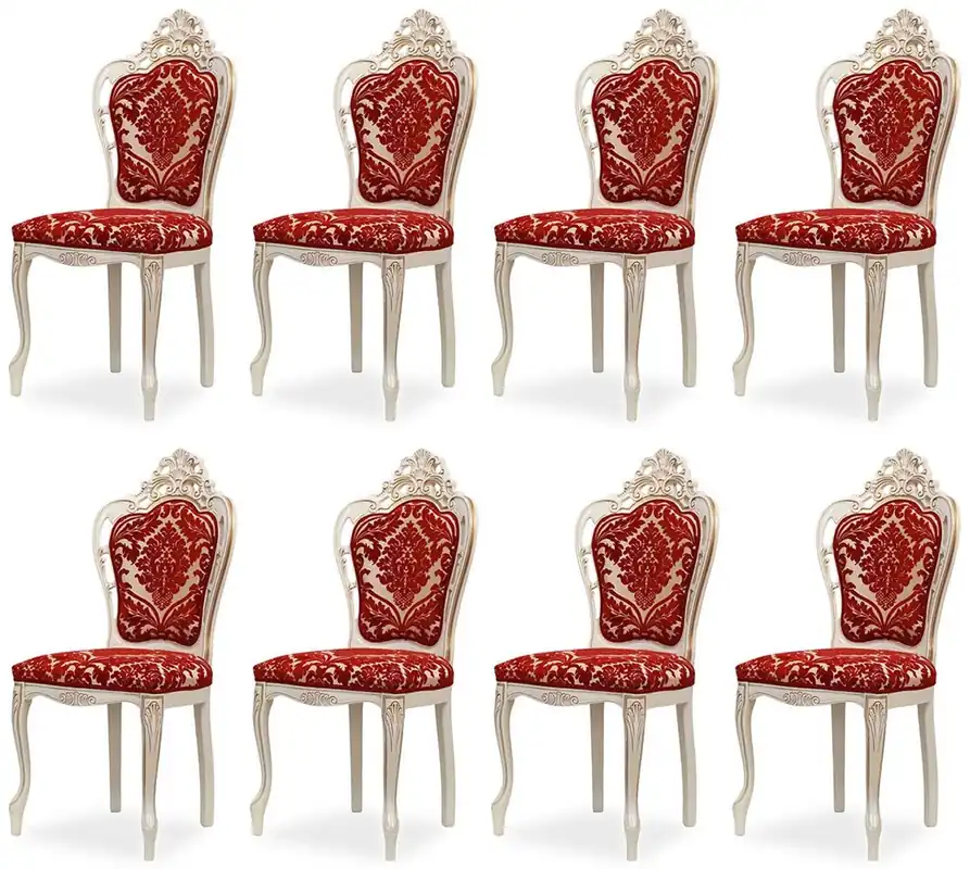 Billig Casa Padrino set di 8 sedie da pranzo barocco di lusso con motivo elegante rosso / bianco / beige / oro - Sedie da cucina stile barocco - Magnifici mobili per sala da pranzo di lusso stile barocco