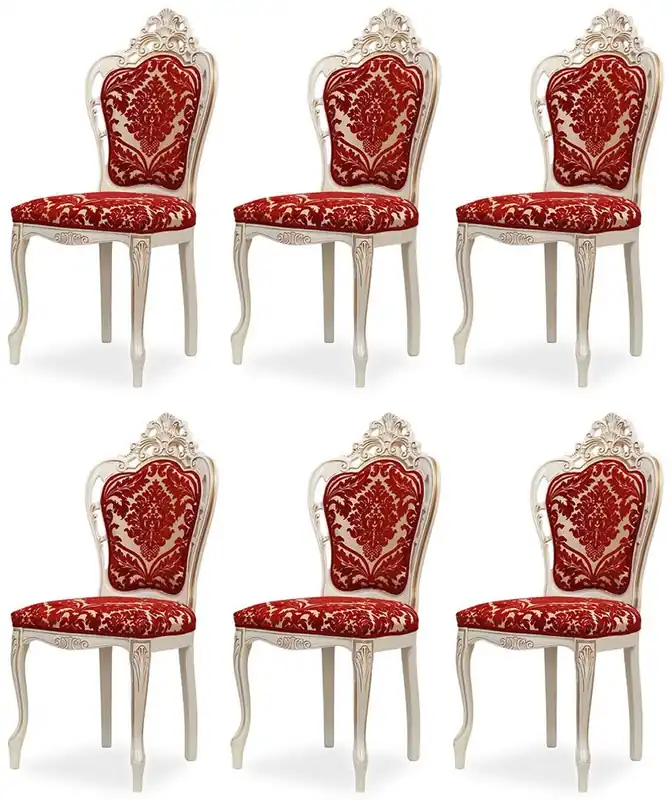 Ausverkauf Casa Padrino set di 6 sedie da pranzo barocco di lusso con motivo elegante rosso / bianco / beige / oro - Sedie da cucina stile barocco - Magnifici mobili per sala da pranzo di lusso stile barocco
