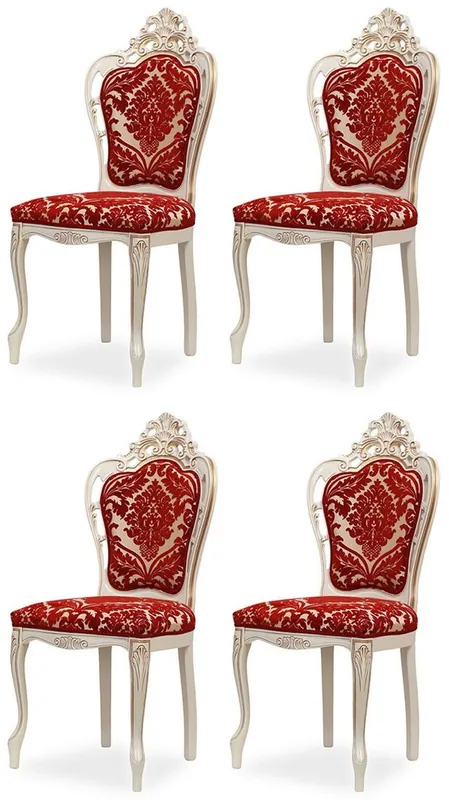 Casa Padrino set di 4 sedie da pranzo barocco di lusso con motivo elegante rosso / bianco / beige / oro - Sedie da cucina stile barocco - Magnifici mobili per sala da pranzo di lusso stile barocco Finale Aktion