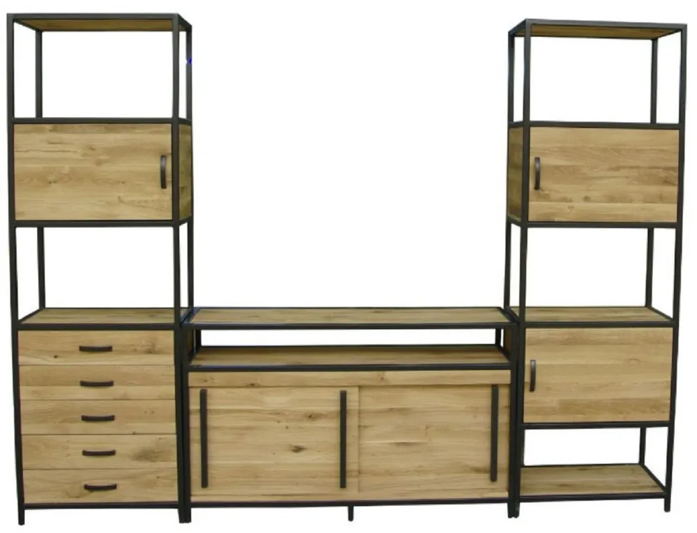 Zertifiziert Casa Padrino armadio TV di lusso naturale / nero 300 x 45 x A. 212,5 cm - Armadio da soggiorno in 3 pezzi - Mobile da soggiorno - Mobili di lusso