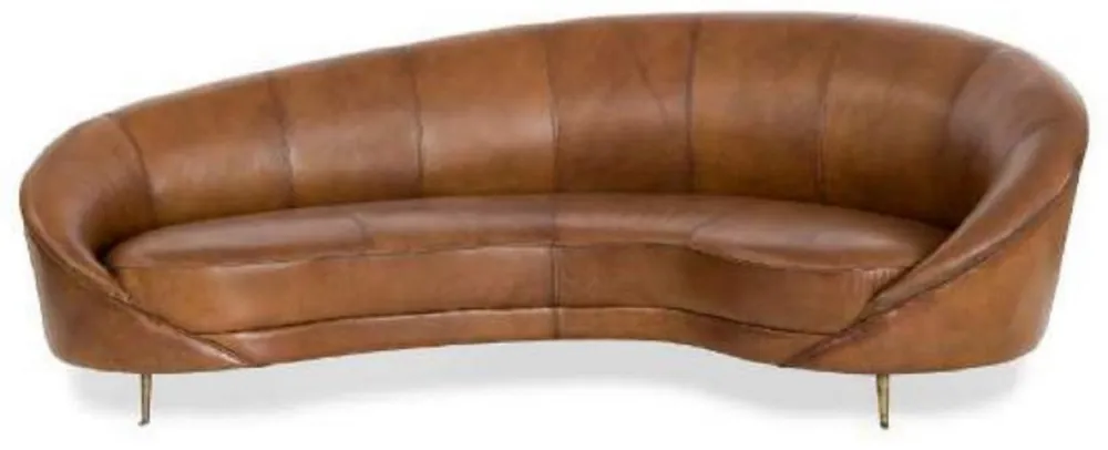 Preisknaller Casa Padrino divano in pelle di lusso marrone / ottone 230 x 133 x A. 83 cm - Divano da salotto curvo in vera pelle - Mobili da soggiorno - Mobili in pelle - Mobili di lusso