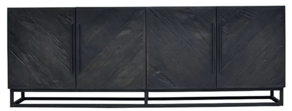 Casa Padrino credenza di lusso in legno massello nero 220 x 43 x A. 80 cm - Armadio rustico in rovere con 4 ante - Mobili per sala da pranzo rustici di lusso in legno massello Nur Heute