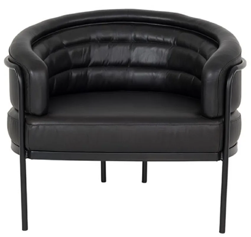 Highlight Casa Padrino poltrona di lusso in pelle nero 86 x 71 x A. 69 cm - Poltrona da soggiorno in vera pelle - Mobili in vera pelle - Mobili di lusso
