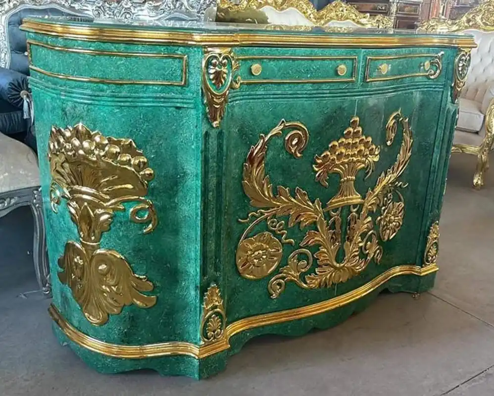 Nur Heute Casa Padrino credenza barocco verde malachite / oro - Armadio in legno massello in stile barocco fatto a mano con ante 2 e 2 cassetti - Mobili per soggiorno in stile barocco - Mobili barocchi