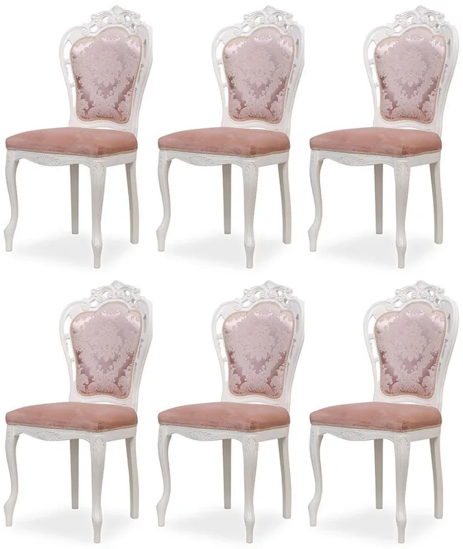 Heißes Angebot Casa Padrino set di 6 sedie da pranzo barocco di lusso con motivo elegante rosa / bianco - Sedie da cucina in stile barocco - Magnifici mobili per sala da pranzo di lusso in stile barocco