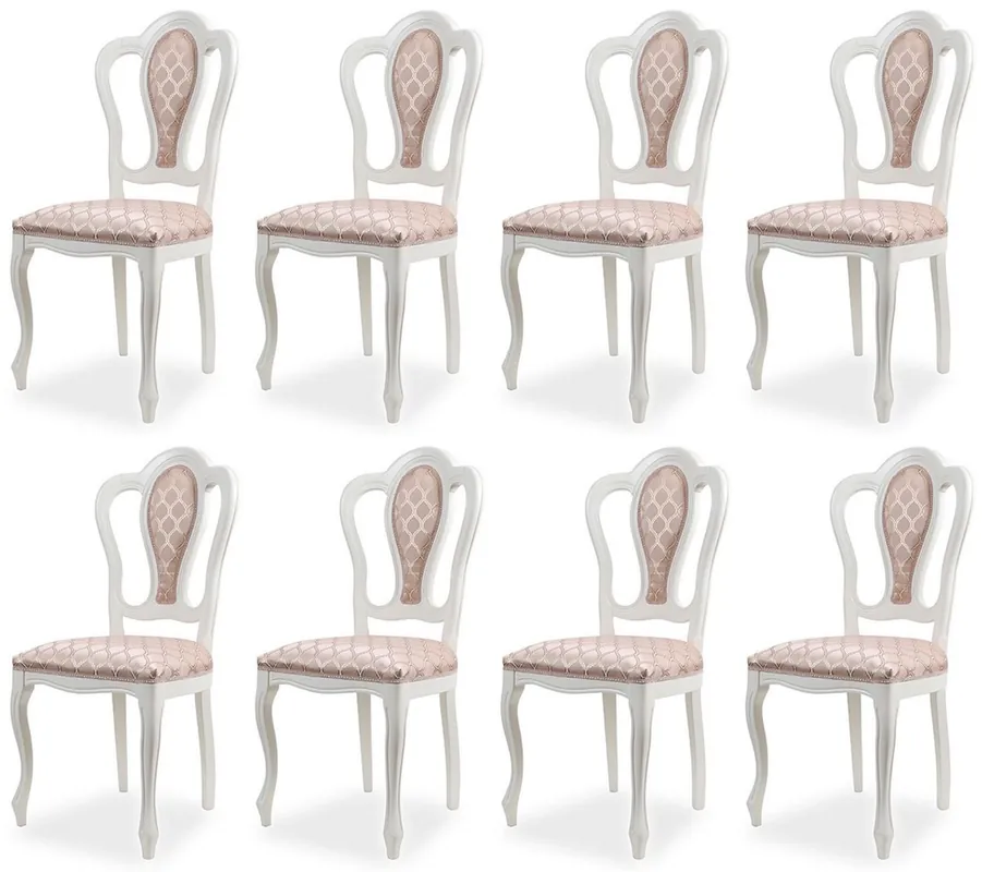 Saisonangebot Casa Padrino set di 8 sedie da pranzo barocco di lusso con motivo rosa / bianco - Magnifiche sedie da cucina in stile barocco - Magnifici mobili per sala da pranzo di lusso in stile barocco