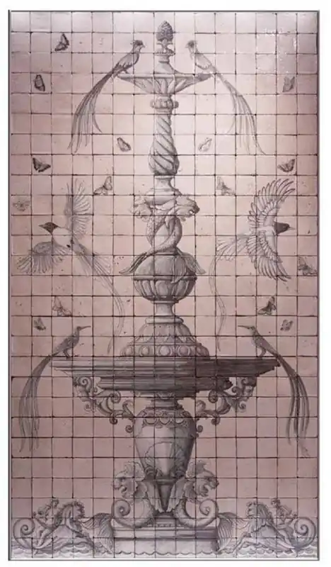 Billig Casa Padrino imbiancatura decorazione barocco di lusso fontana & uccellini rosa / grigio 155 x A. 280 cm - Tessere di mosaico in pietra naturale fatto e dipinto a mano - Decorazione murale barocco