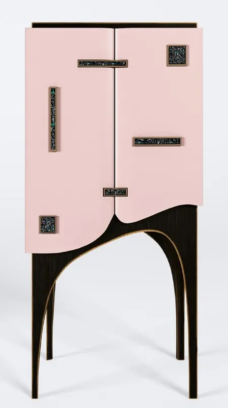 Markenprodukt Casa Padrino armadio bar di lusso rosa / nero / ottone 48 x A. 134 cm - Armadio del vino in legno massello con 2 ante - Mobili da bar - Mobili hotel - Mobili di lusso