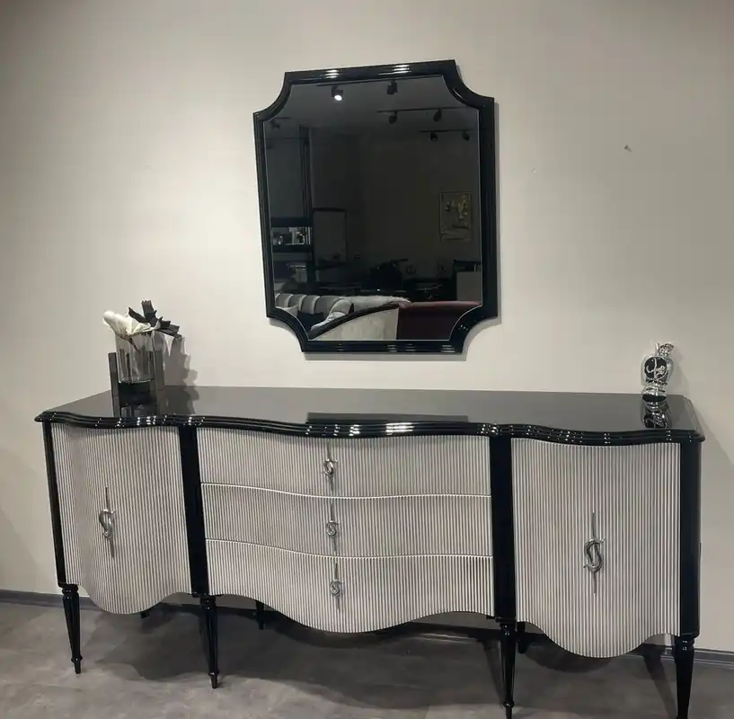 Casa Padrino credenza barocco di lusso con specchio nero / grigio / argento - Mobili di lusso in stile barocco - Mobili barocchi - Arredi barocchi - Nobili e Magnifici Versand Am Gleichen Tag