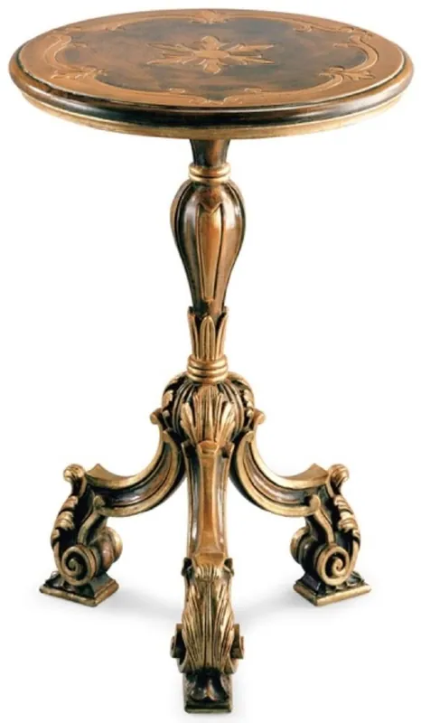 Casa Padrino tavolino barocco di lusso marrone antico / nero / oro antico - Magnifico tavolo in legno massiccio a 3 gambe in stile barocco - Mobili di lusso in stile barocco - Fatto in Italia Top-Angebot