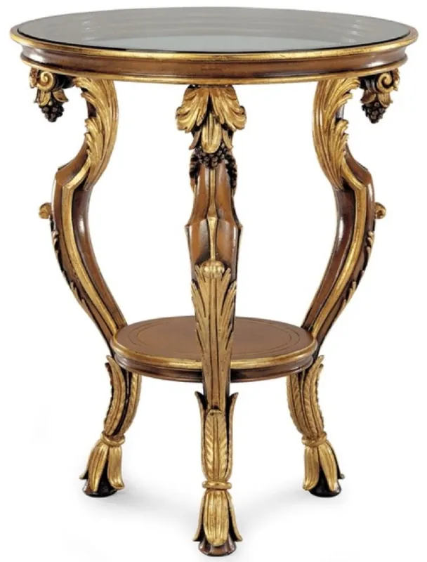 Casa Padrino tavolino barocco di lusso marrone antico / oro antico / nero - Magnifico tavolo a 3 gambe in stile barocco con piano in vetro - Mobili di lusso in stile barocco - Fatto in Italia Sonderaktion