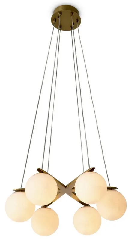 Casa Padrino lampadario di lusso ottone antico / alabastro Ø 60 x A. 17 cm - Lampadario da soggiorno regolabile in altezza con paralumi rotondi in alabastro - Qualità di lusso Versand Am Gleichen Tag