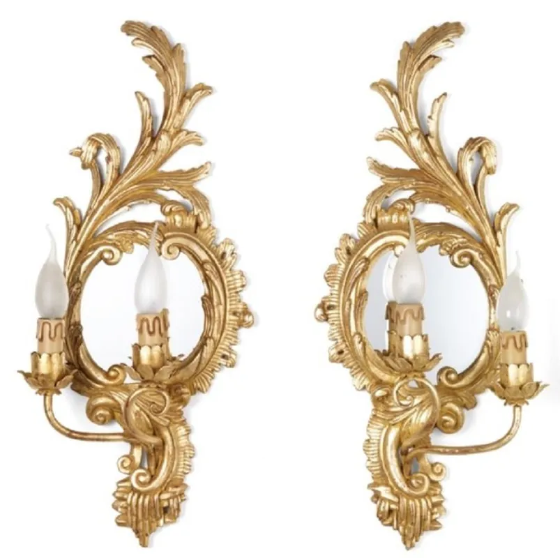 Bestpreis Casa Padrino set di applique doppie barocche di lusso oro antico 27 x 15 x A. 59 cm - Magnifiche lampade da parete in stile barocco con piccolo specchio - Luci barocche - Fatto in Italia