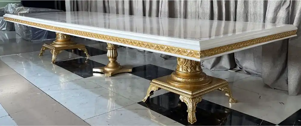 Casa Padrino tavolo da pranzo barocco di lusso crema / bianco / oro 500 cm - Enorme tavolo da pranzo in legno massiccio - Mobili da pranzo in stile barocco - Mobili barocchi - Arredamento barocchi Schneller Versand