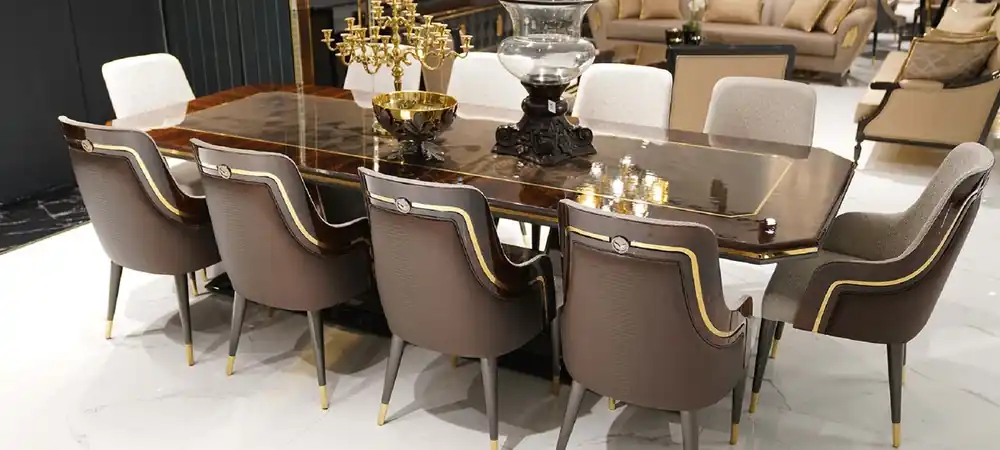 Casa Padrino set da sala da pranzo di lusso grigio / marrone / oro - 1 Tavolo da Pranzo e 10 Sedie da Pranzo - Mobili da pranzo di lusso - Qualità di Lusso Begrenztes Angebot