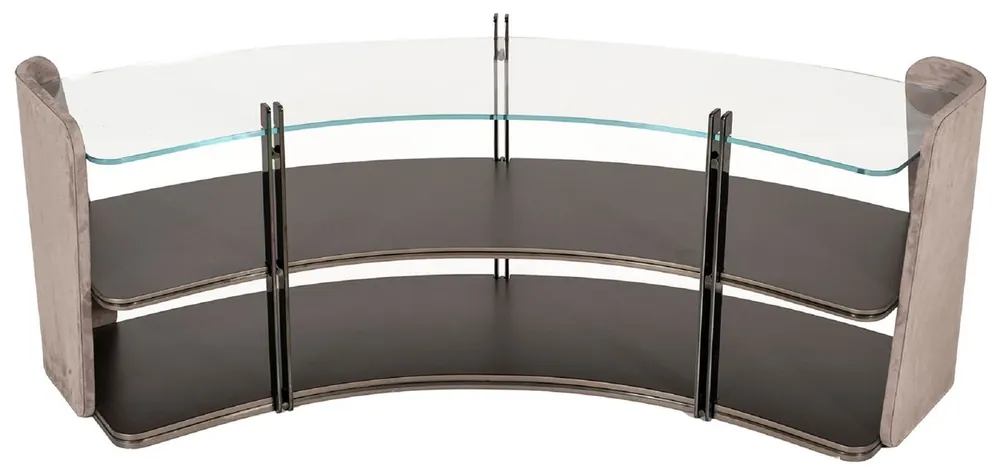 Casa Padrino cabinet mensola di lusso grigio / marrone scuro / bronzo 141,45 x 105,41 x A. 61,5 cm - Armadio curvo con piano in vetro - Mobili da soggiorno - Mobili hotel - Mobili di lusso Expressversand