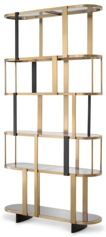 Casa Padrino cabinet mensola di lusso ottone / nero / grigio 120 x 38,5 x A. 240 cm - Armadio in metallo con 6 ripiani in vetro - Mobili da soggiorno di lusso - Mobili hotel - Qualità di lusso Direkt Vom Hersteller