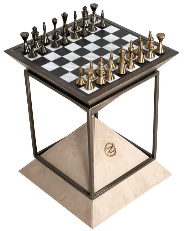 Neue Kollektion Casa Padrino tavolino a scacchi di lusso marrone scuro / bianco / beige / bronzo 50 x 50 x A. 70 cm - Tavolino da soggiorno - Tavolo per hotel - Mobili per soggiorno - Mobili per hotel