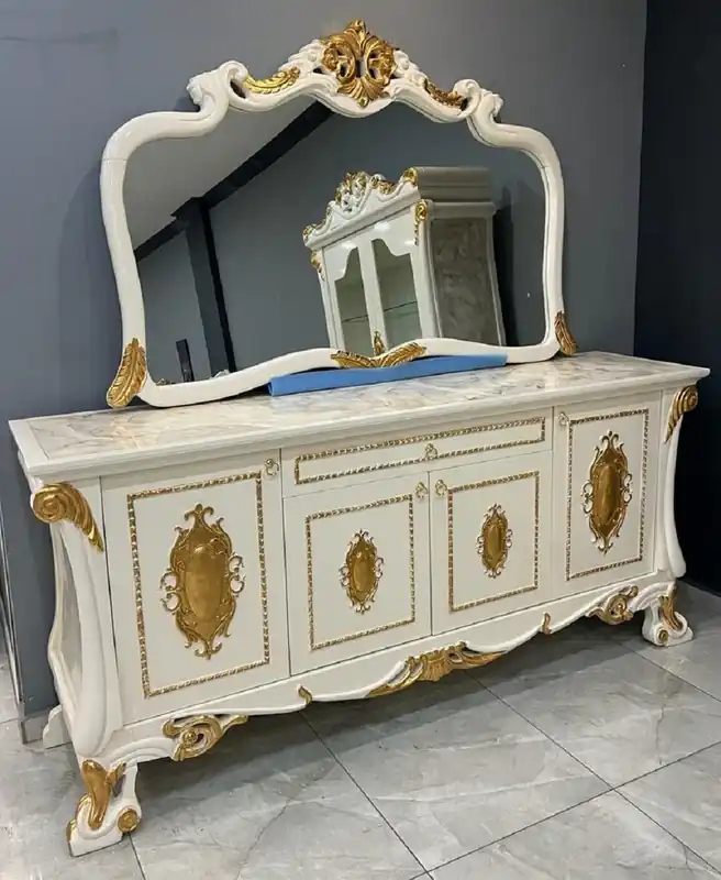 Casa Padrino credenza barocco di lusso 225 cm con specchio bianco / oro Geprüft