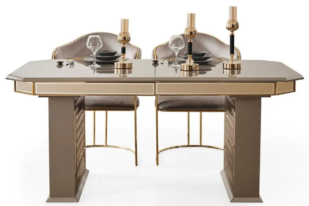 Casa Padrino set da pranzo Art Deco di lusso grigio / oro - 1 Tavolo da pranzo allungabile e 4 sedie Echt
