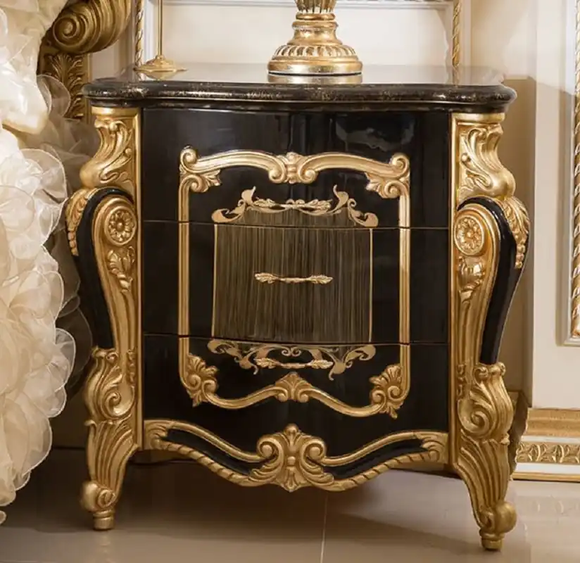 Saisonangebot Casa Padrino comodino barocco di lusso con 3 cassetti nero / oro