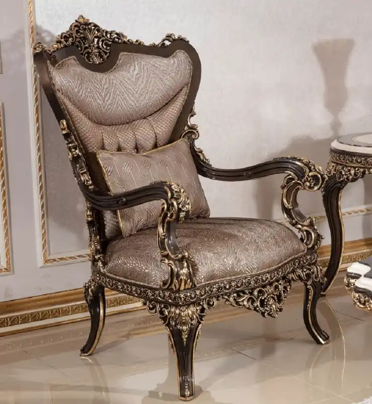 Casa Padrino poltrona barocco di lusso in legno massello grigio / marrone scuro / oro Zertifiziert
