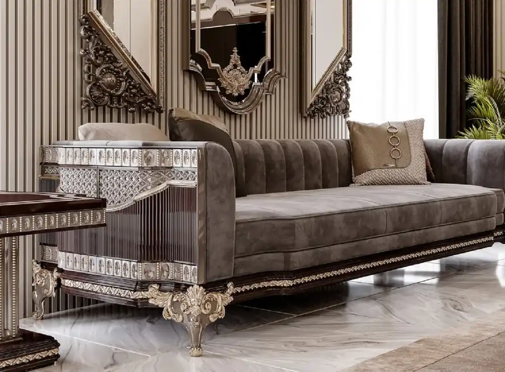 Ausverkauf Casa Padrino divano barocco di lusso grigio / marrone scuro / oro 265 cm