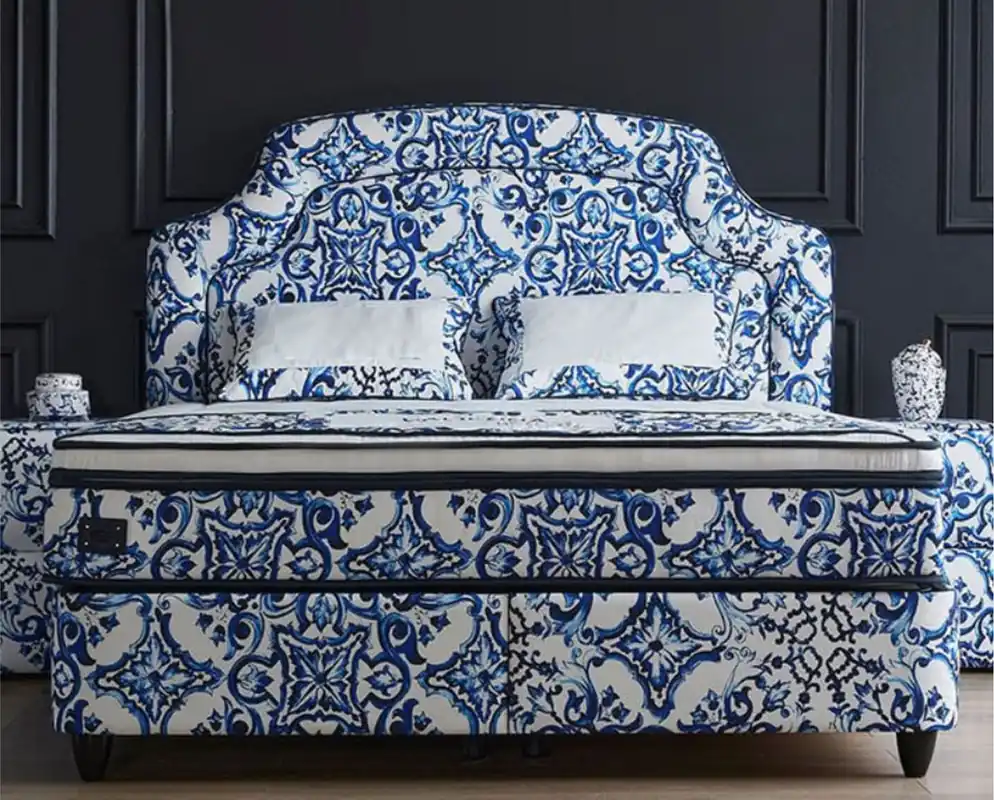 Highlight Casa Padrino Letto Matrimoniale Art Deco di Lusso Bianco / Blu / Nero - Varie Dimensioni