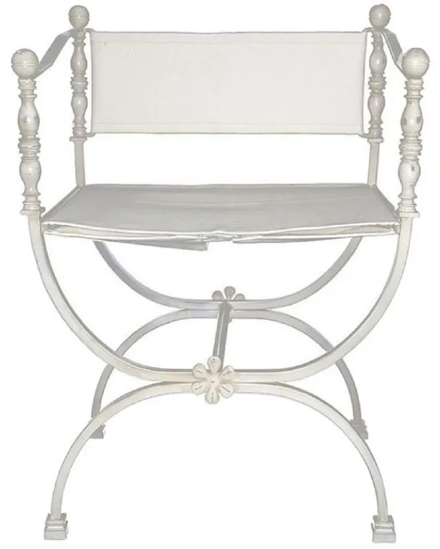 Casa Padrino sedia da giardino Art Nouveau di lusso in ferro battuto con braccioli bianco A. 80 cm Neue Kollektion
