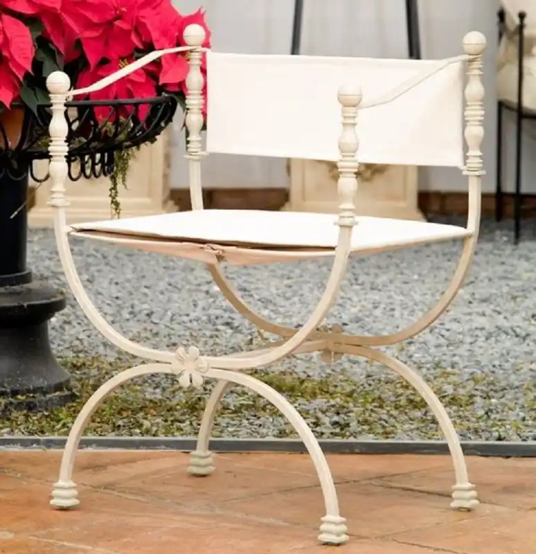 Schnäppchen Casa Padrino sedia da giardino Art Nouveau di lusso in ferro battuto con braccioli crema / bianco A. 80 cm