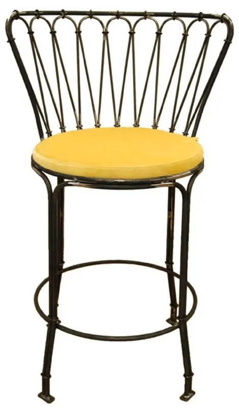 Casa Padrino sedia da bar Art Nouveau di lusso in ferro battuto con cuscino seduta nero / giallo A. 110 cm Letzte Chance
