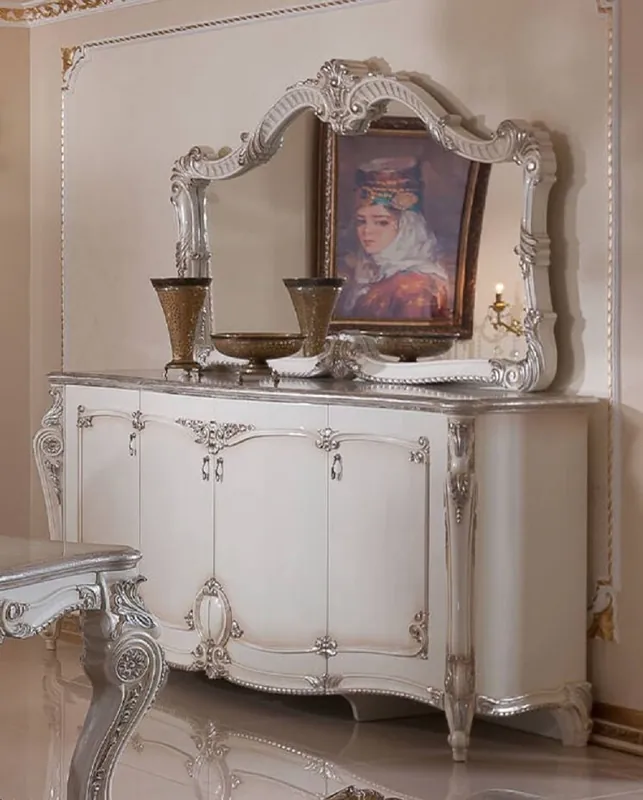 Super-Preis Casa Padrino credenza barocco di lusso con specchio a parete bianco / crema / argento