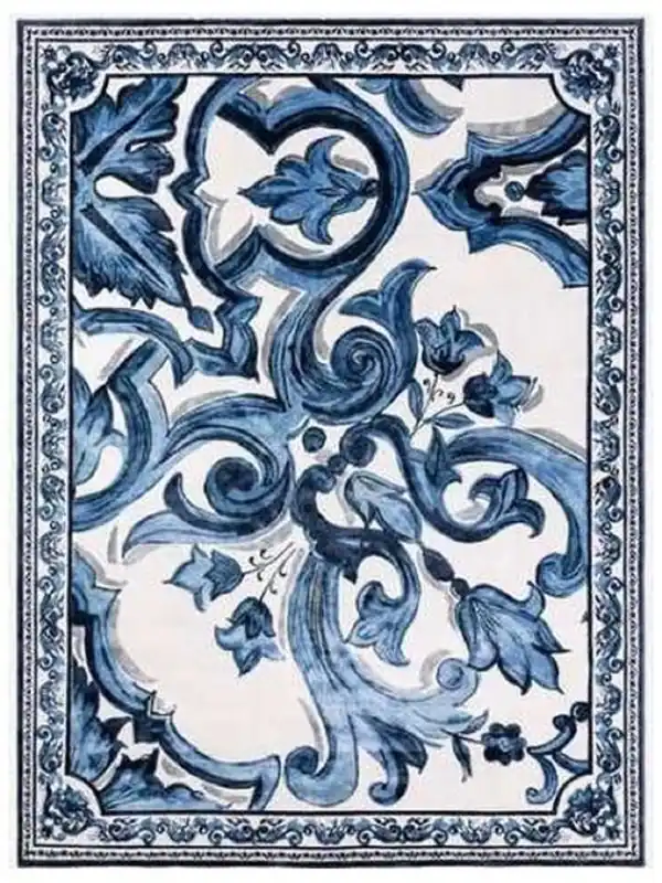 Casa Padrino Tappeto in Lana da Soggiorno Barocco di Lusso Bianco / Blu - Varie Misure Ausverkauf