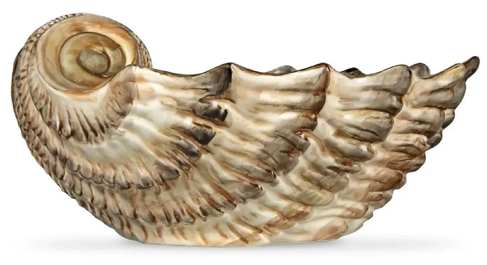 Schnäppchen Casa Padrino ciotola di lusso in ceramica a forma di conchiglia marrone / bianco 37 cm - Fatto in Italia