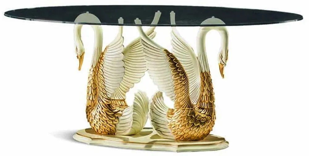Bestpreis Casa Padrino tavolo da pranzo barocco di lusso con piano in vetro avorio / oro 190 cm - Fatto in Italia
