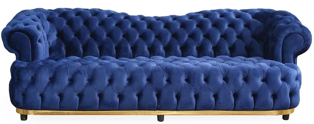 Casa Padrino Divano Chesterfield di Lusso in Velluto Blu / Oro / Nero 240 cm Begrenztes Angebot