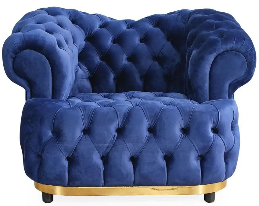 Casa Padrino Poltrona Chesterfield di Lusso in Velluto Blu / Oro / Nero 110 cm Aktuell