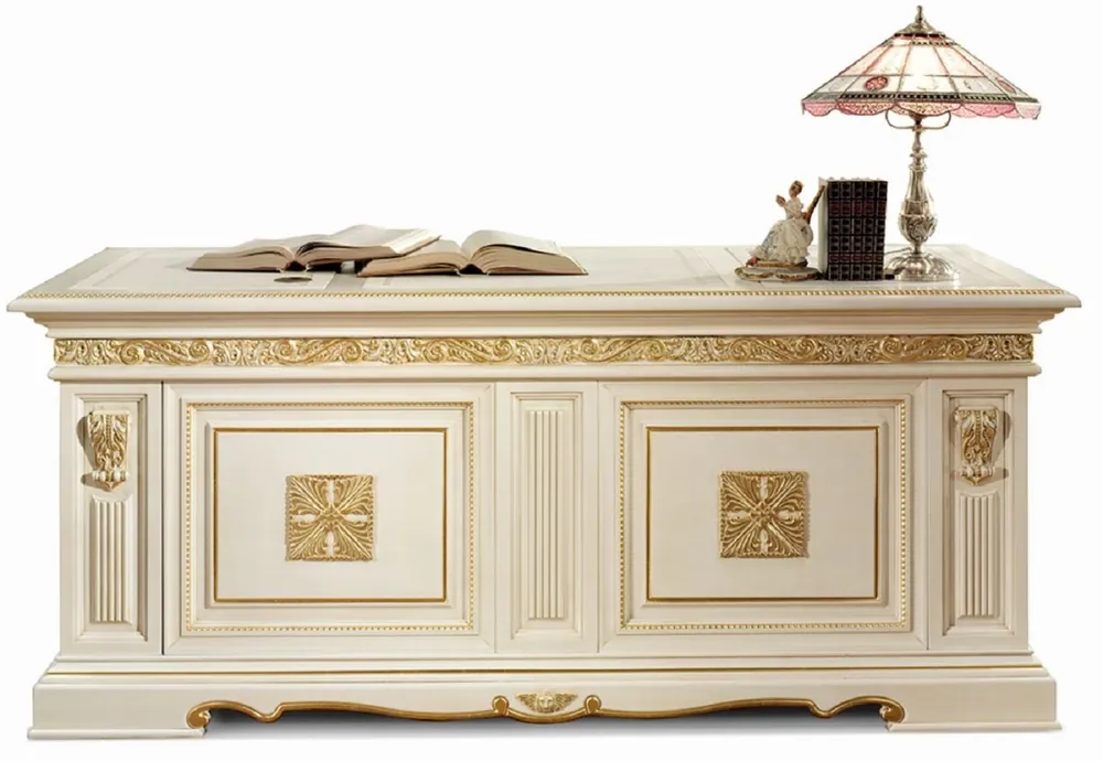 Knallerangebot Casa Padrino Scrivania Barocco di Lusso Bianco / Oro 196 cm - Fatto in Italia