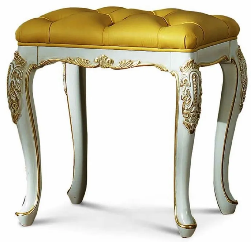Abverkauf Casa Padrino sgabello barocco di lusso in pelle avorio / oro A. 44 cm - Fatto in Italia