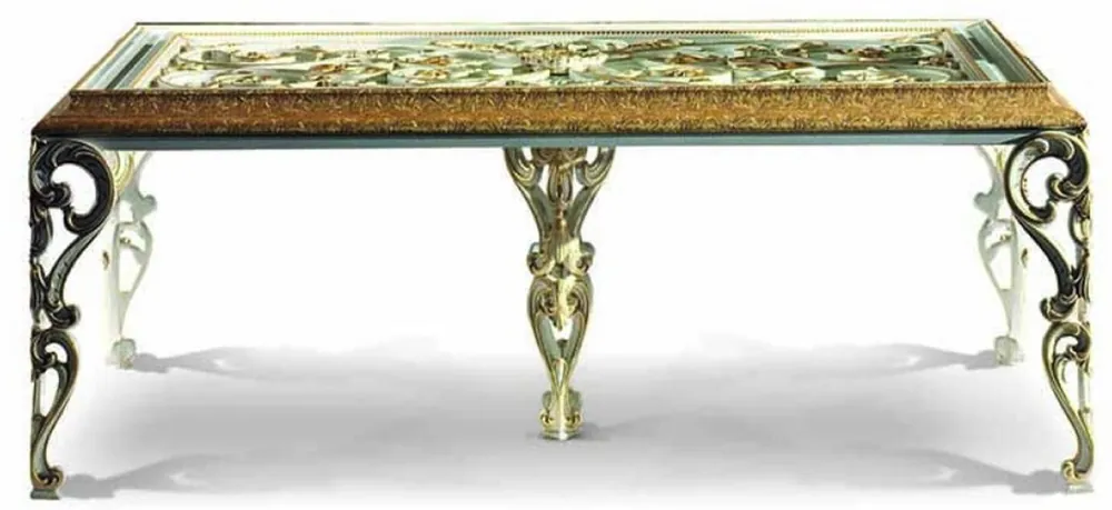 Mega-Angebot Casa Padrino tavolo da pranzo barocco di lusso con piano in vetro avorio / oro 212 cm - Fatto in Italia