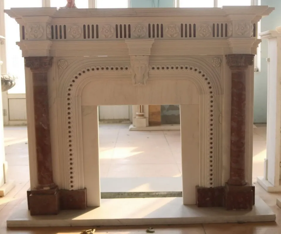 Casa Padrino cornice del camino in marmo barocco di lusso bianco / rosso 151 x A. 120 cm Nur Heute