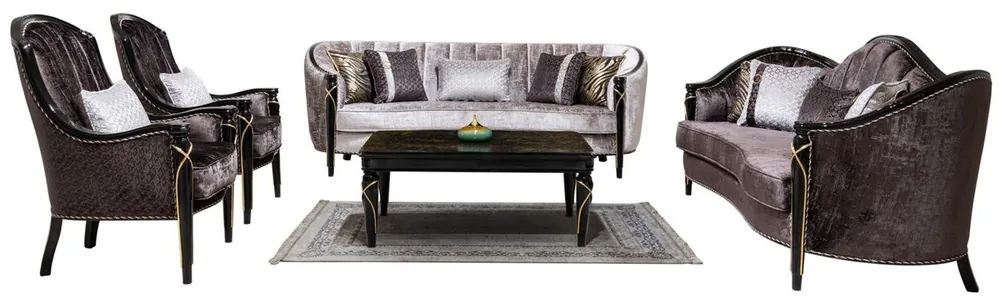 Preisknaller Casa Padrino set da soggiorno barocco di lusso argento / viola / nero / oro