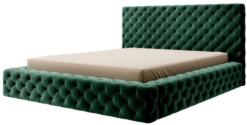 Kracherpreis Casa Padrino Letto Matrimoniale Chesterfield di Lusso in Velluto con Materasso Verde - Varie Dimensioni